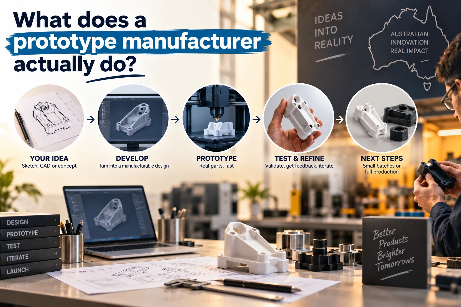 Prototype manufacturer turning a design into a tested physical part